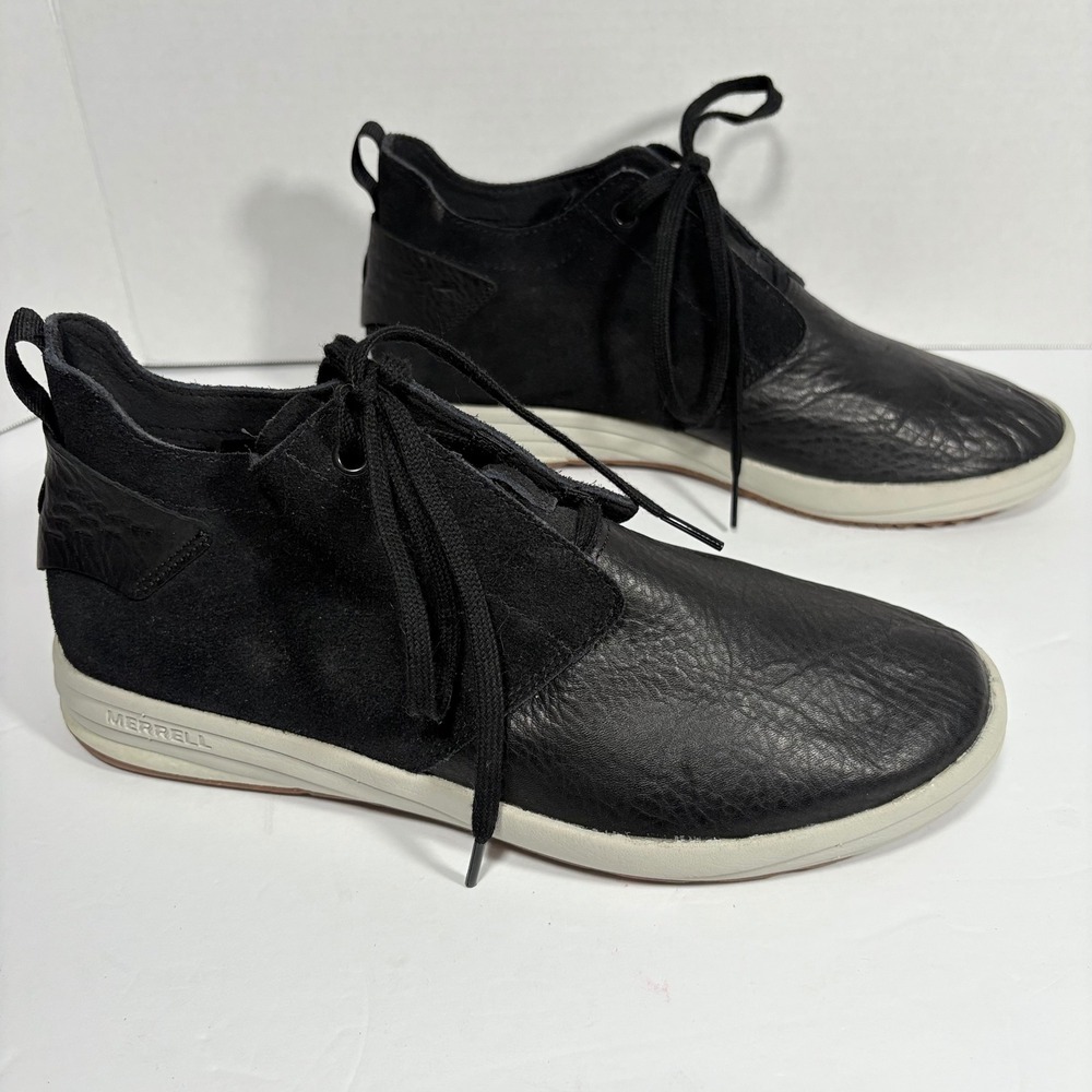 Merrell Gridway Mid Leather Black Leather Suede Chukkas Boots Mens Size 9 Vibram